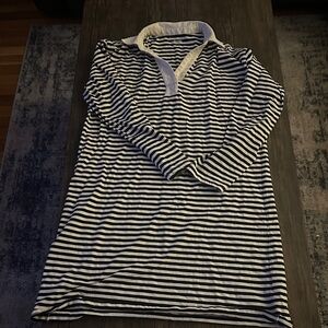Lands' End Navy and White Striped Dress